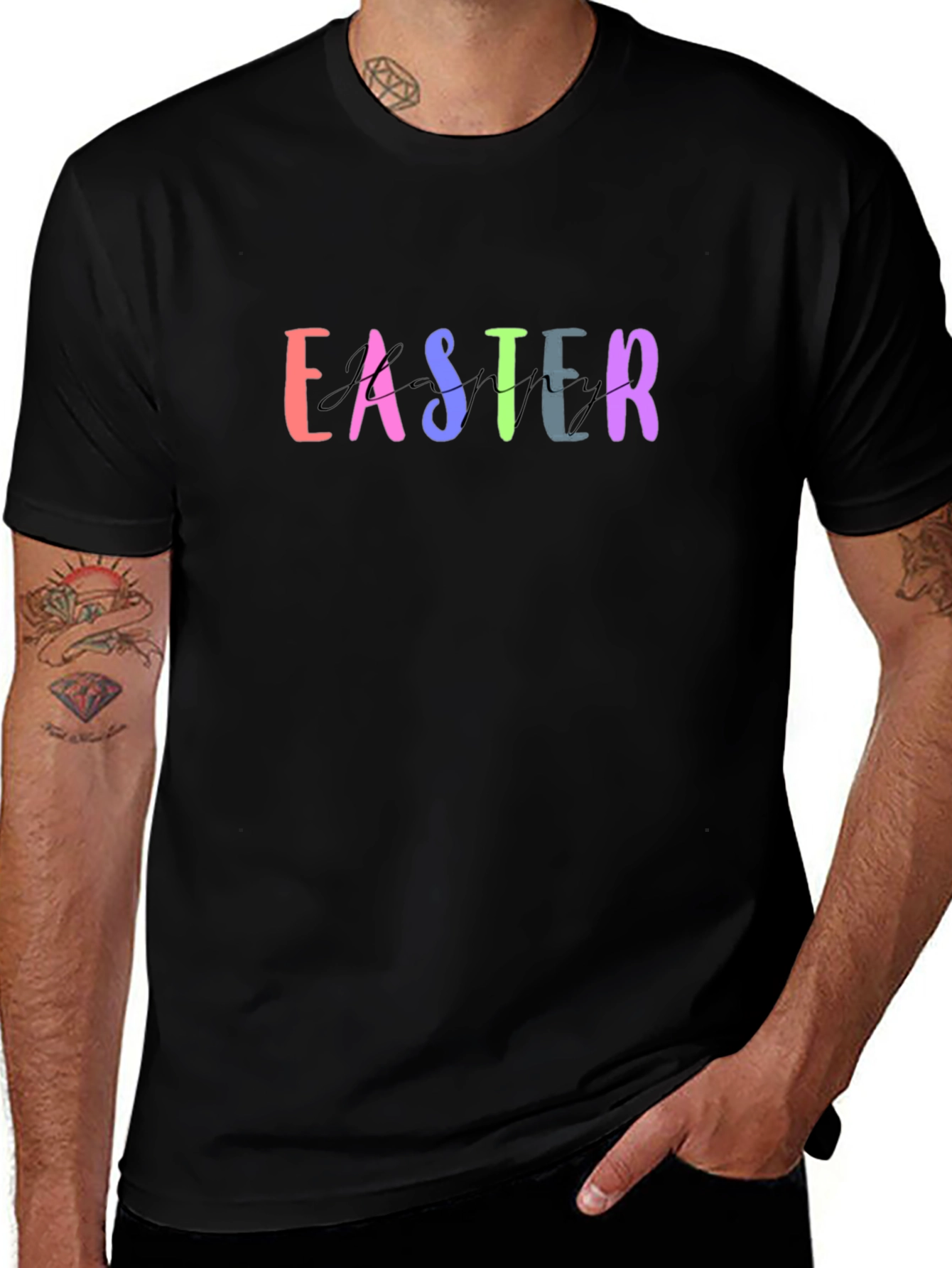 Easter Colorful Letters Graphic Black T-Shirt