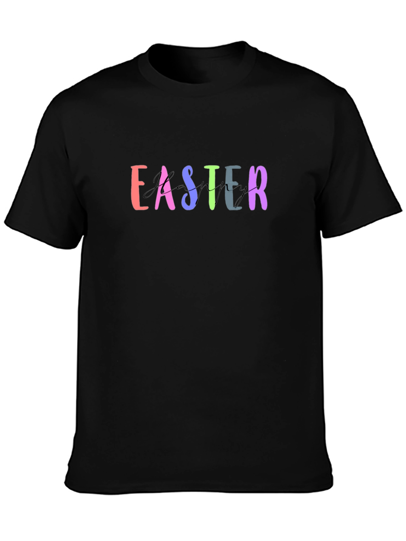 Easter Colorful Letters Graphic Black T-Shirt