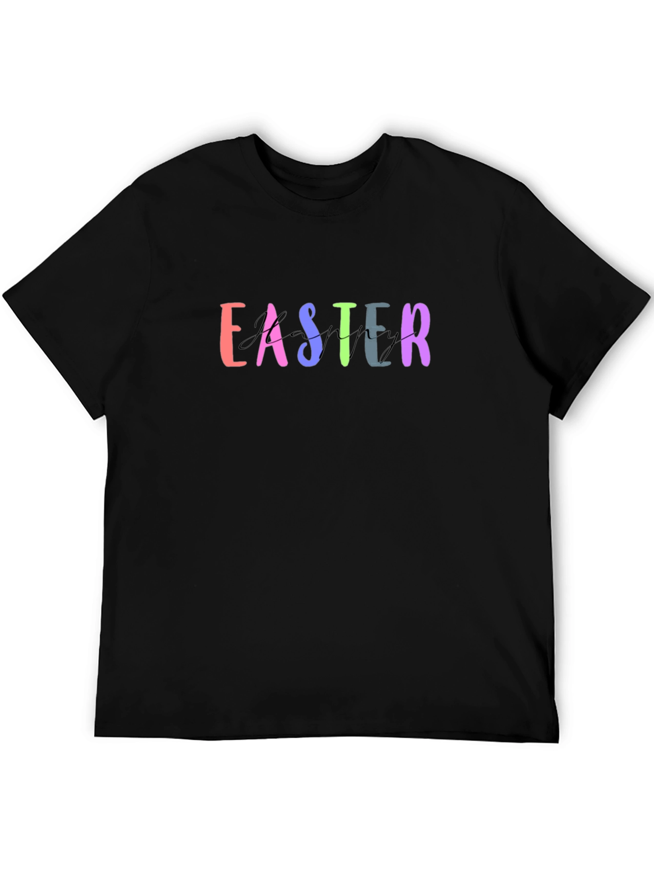 Easter Colorful Letters Graphic Black T-Shirt
