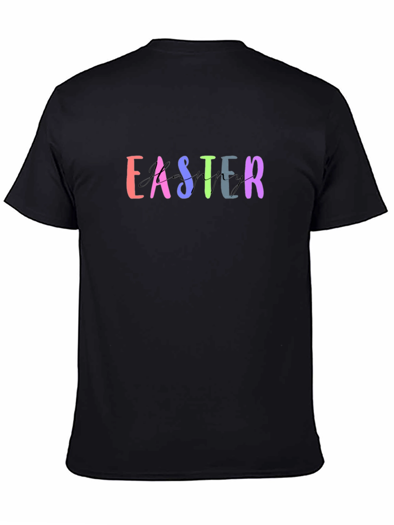 Easter Colorful Letters Graphic Black T-Shirt