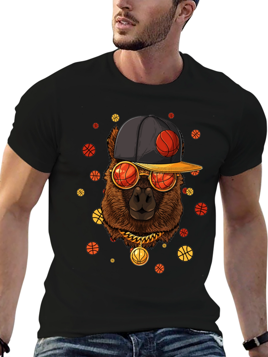 Cool Llama Basketball T-Shirt - Black