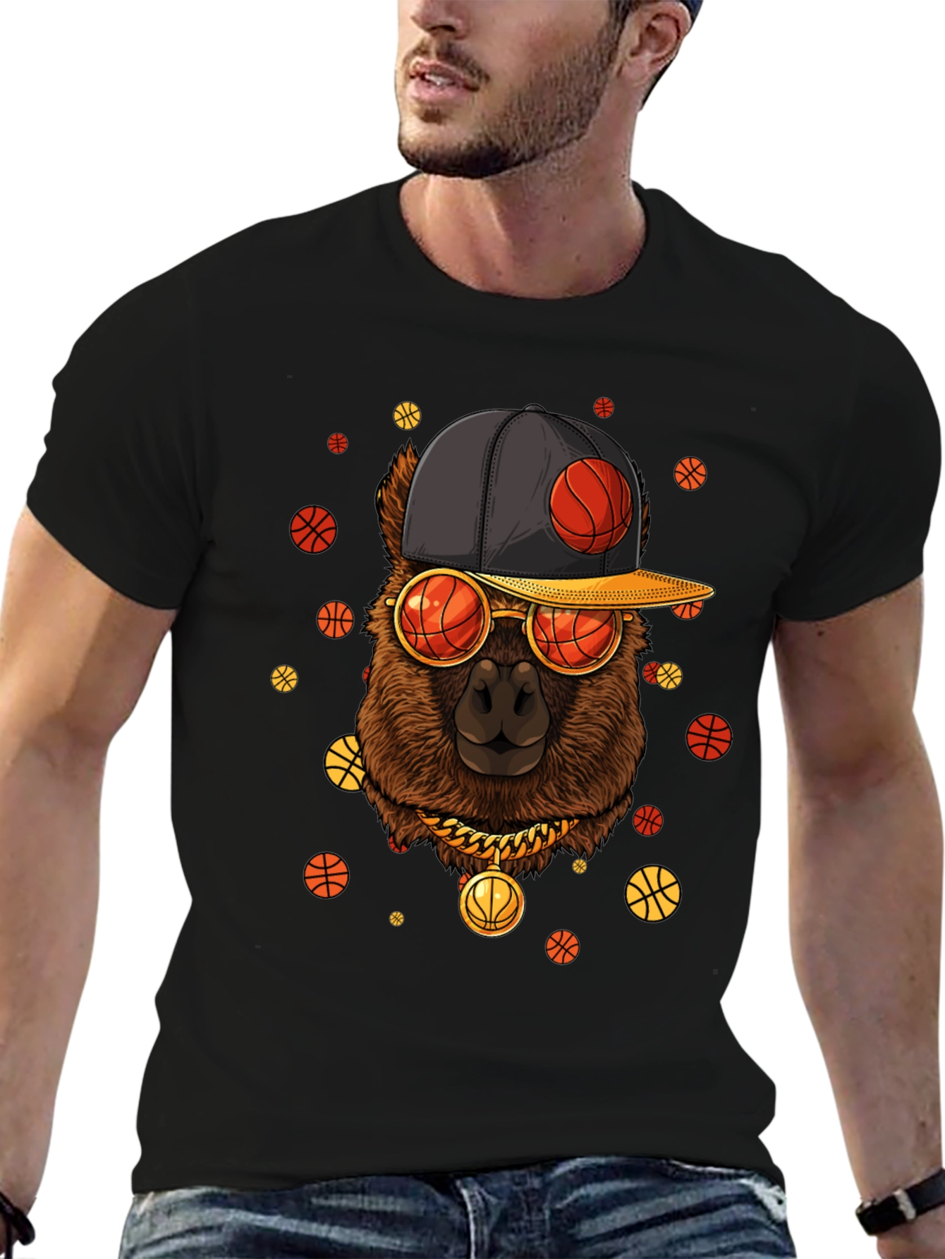 Cool Llama Basketball T-Shirt - Black