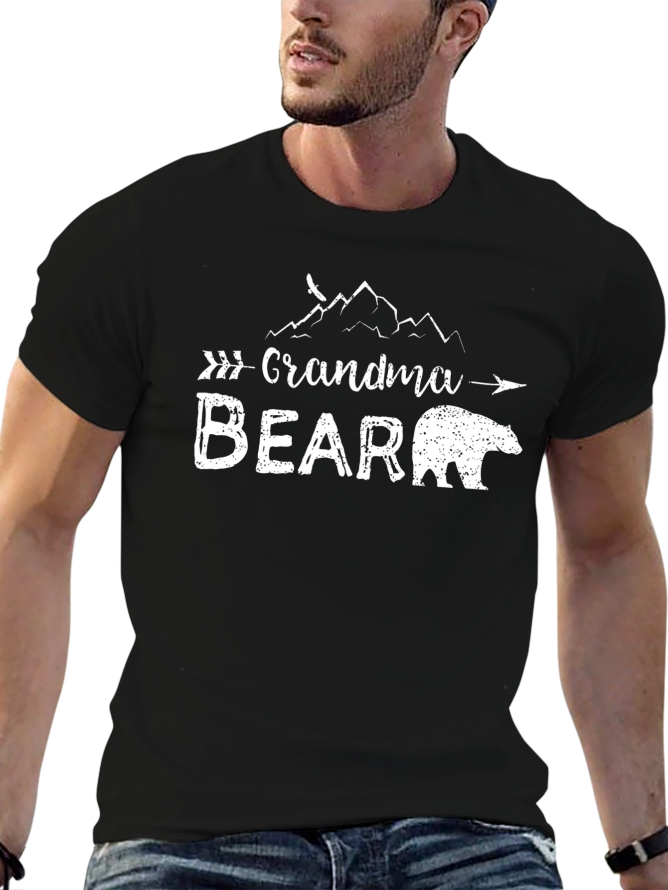 Grandma Bear Graphic T-Shirt - Black