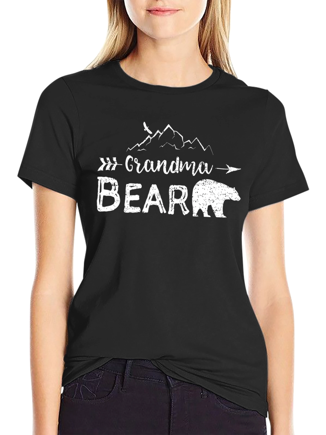 Grandma Bear Graphic T-Shirt - Black