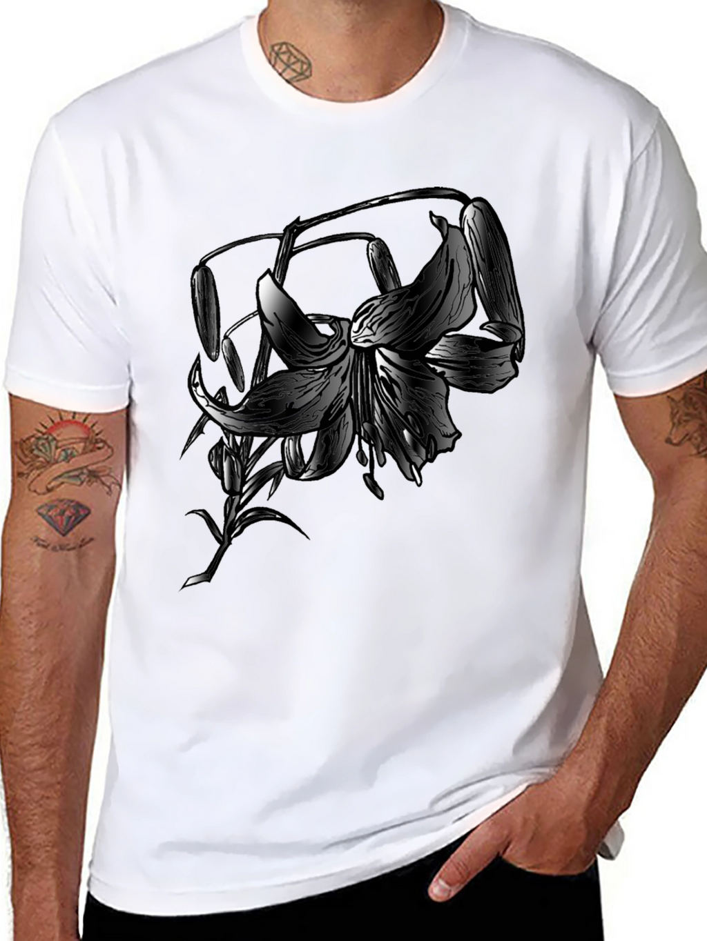 Floral Graphic Print Black T-Shirt