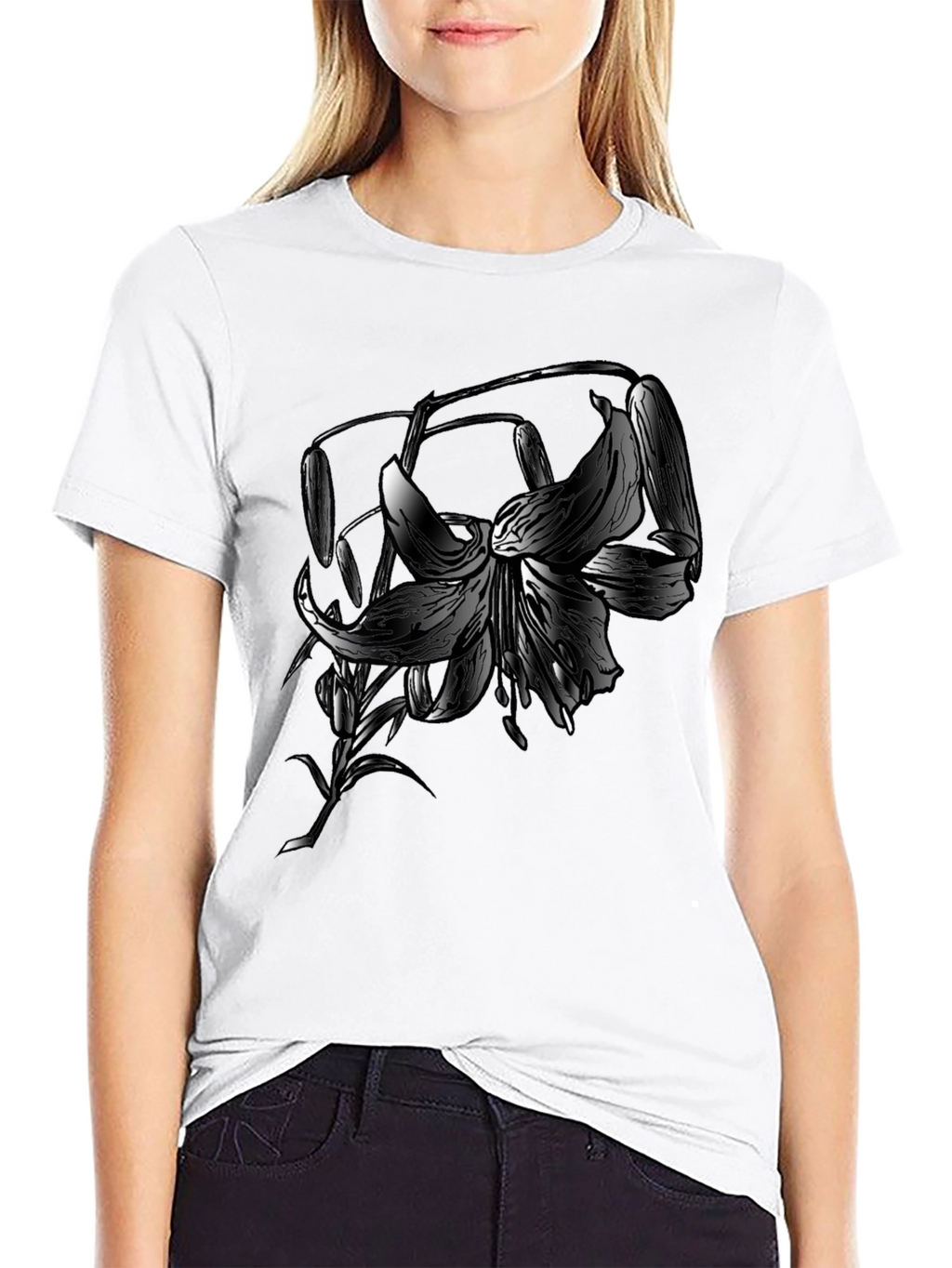 Floral Graphic Print Black T-Shirt