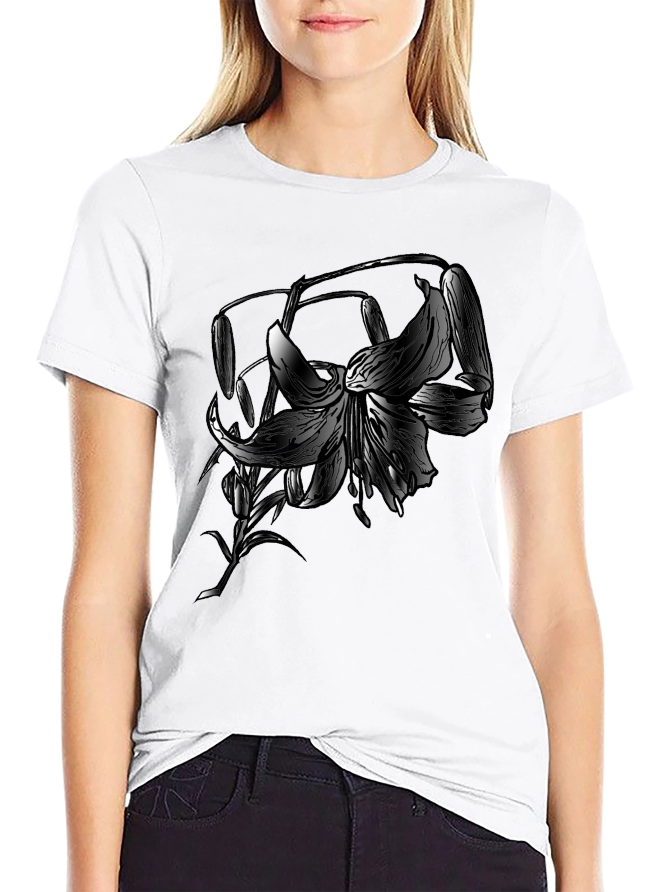 Floral Graphic Print Black T-Shirt