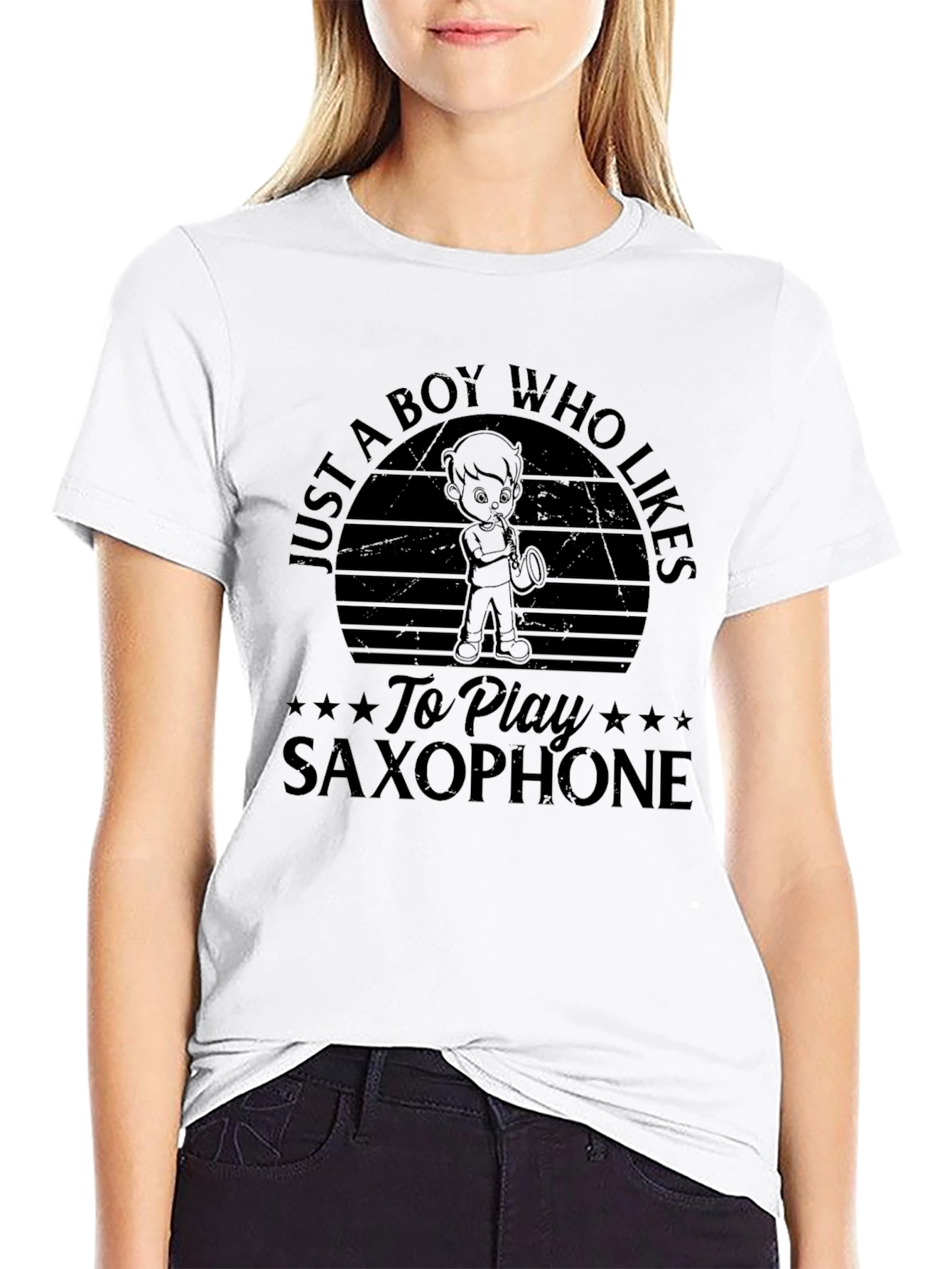 Boy Who Likes Saxophone Black T-Shirt