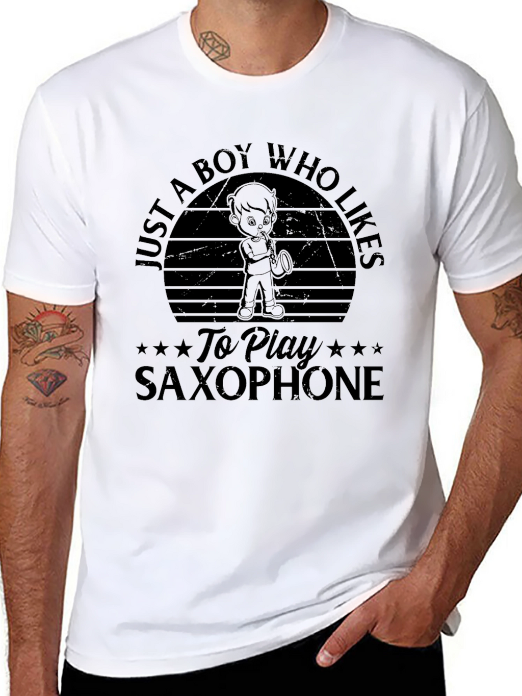 Boy Who Likes Saxophone Black T-Shirt