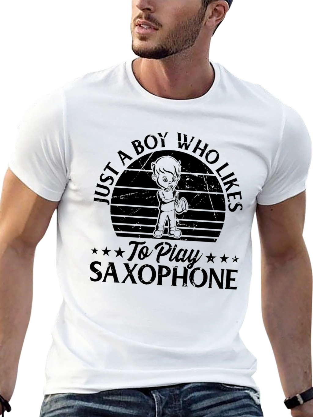 Boy Who Likes Saxophone Black T-Shirt