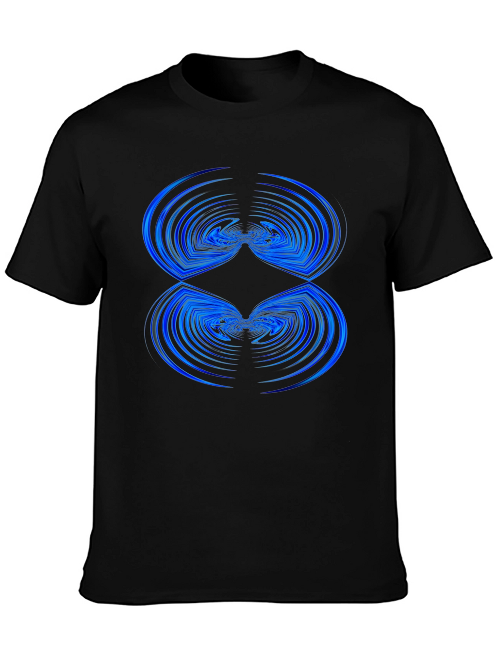 Abstract Blue Wave Pattern Black T-Shirt