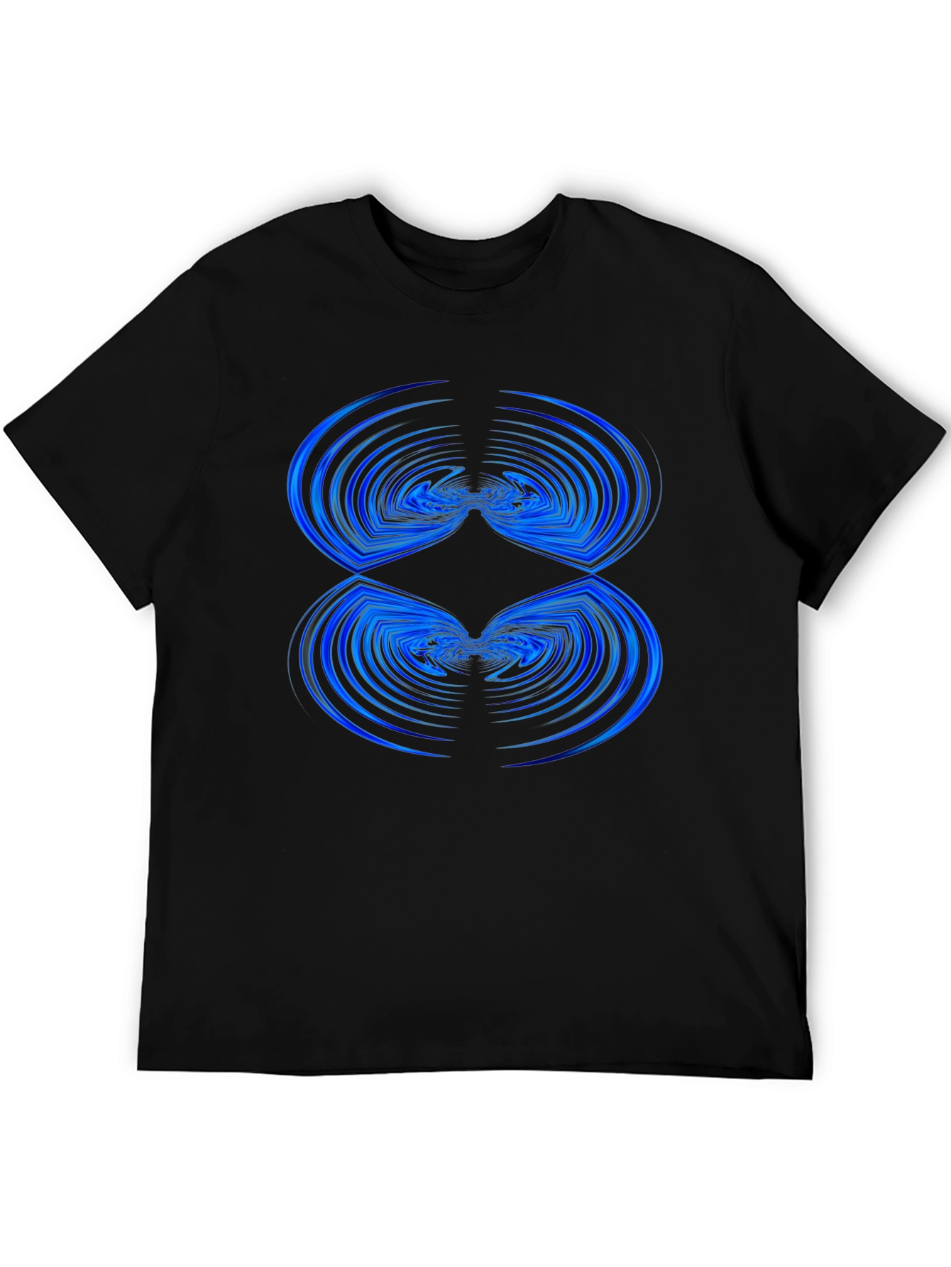 Abstract Blue Wave Pattern Black T-Shirt