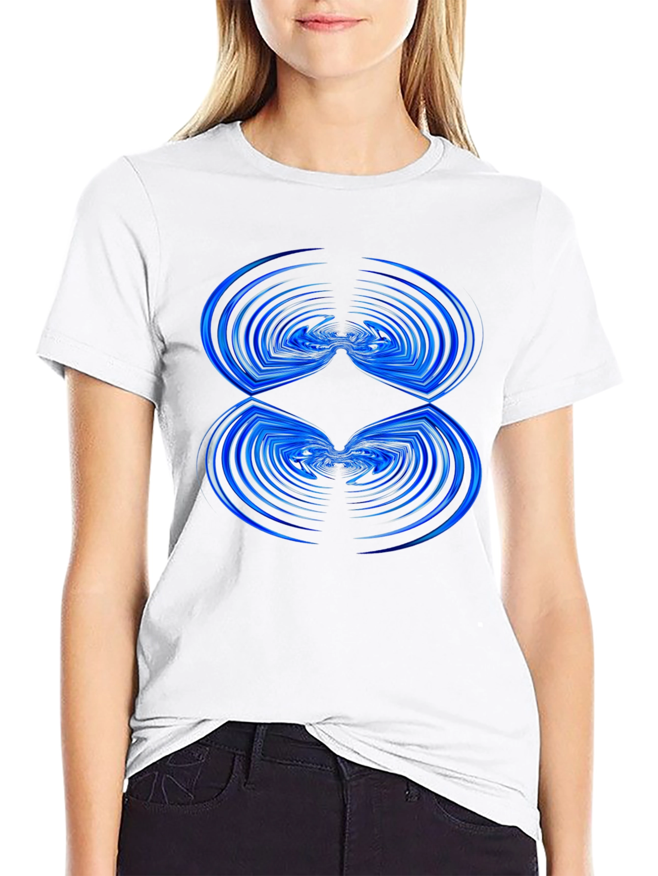Abstract Blue Wave Pattern Black T-Shirt