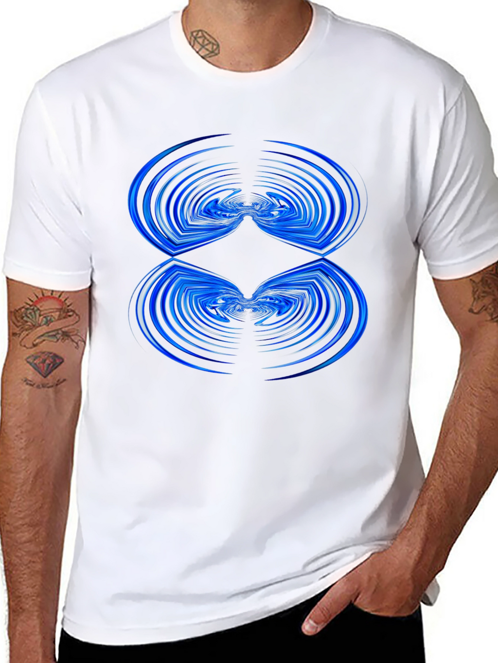 Abstract Blue Wave Pattern Black T-Shirt