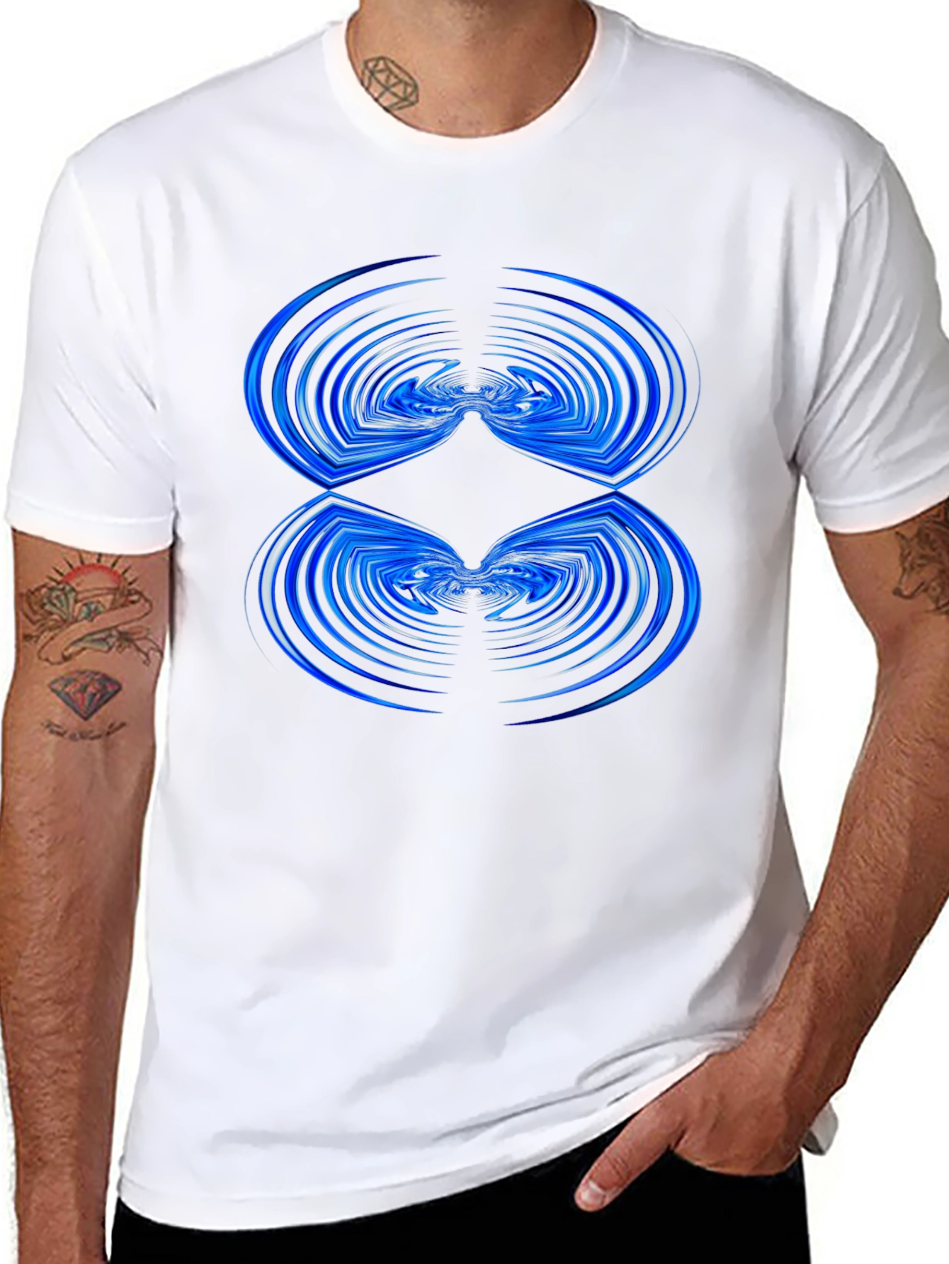 Abstract Blue Wave Pattern Black T-Shirt