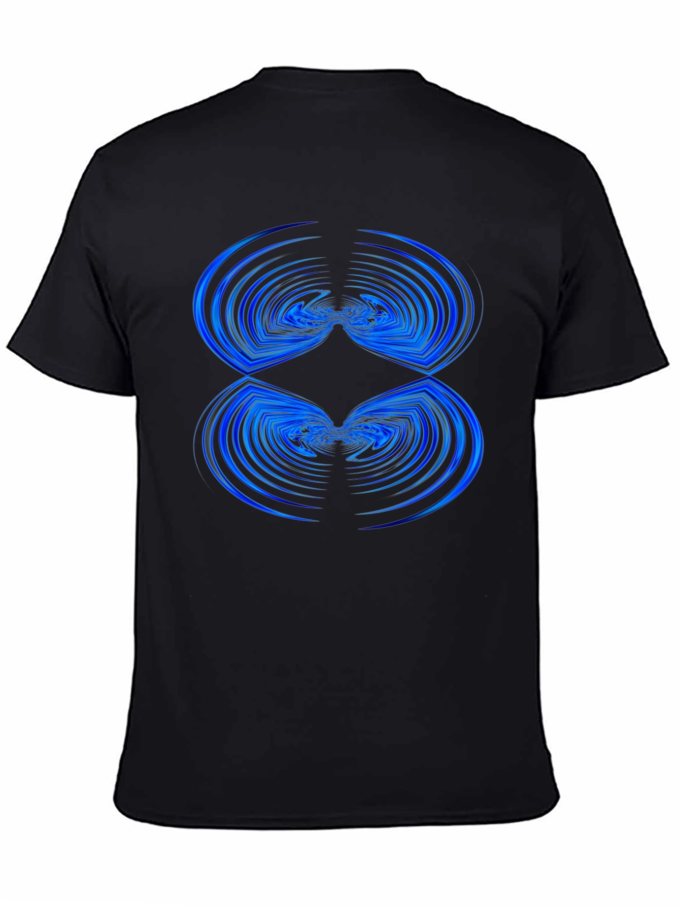 Abstract Blue Wave Pattern Black T-Shirt