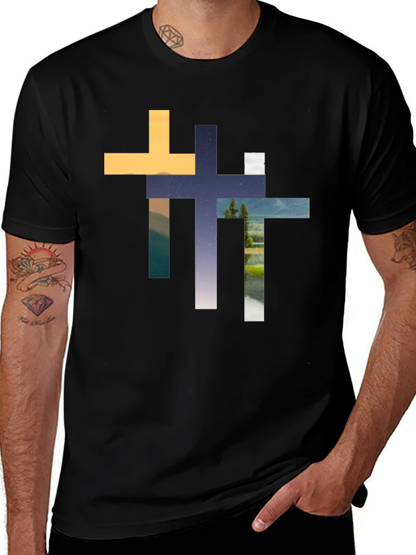Abstract Cross Graphic T-Shirt - Stylish Christian Apparel