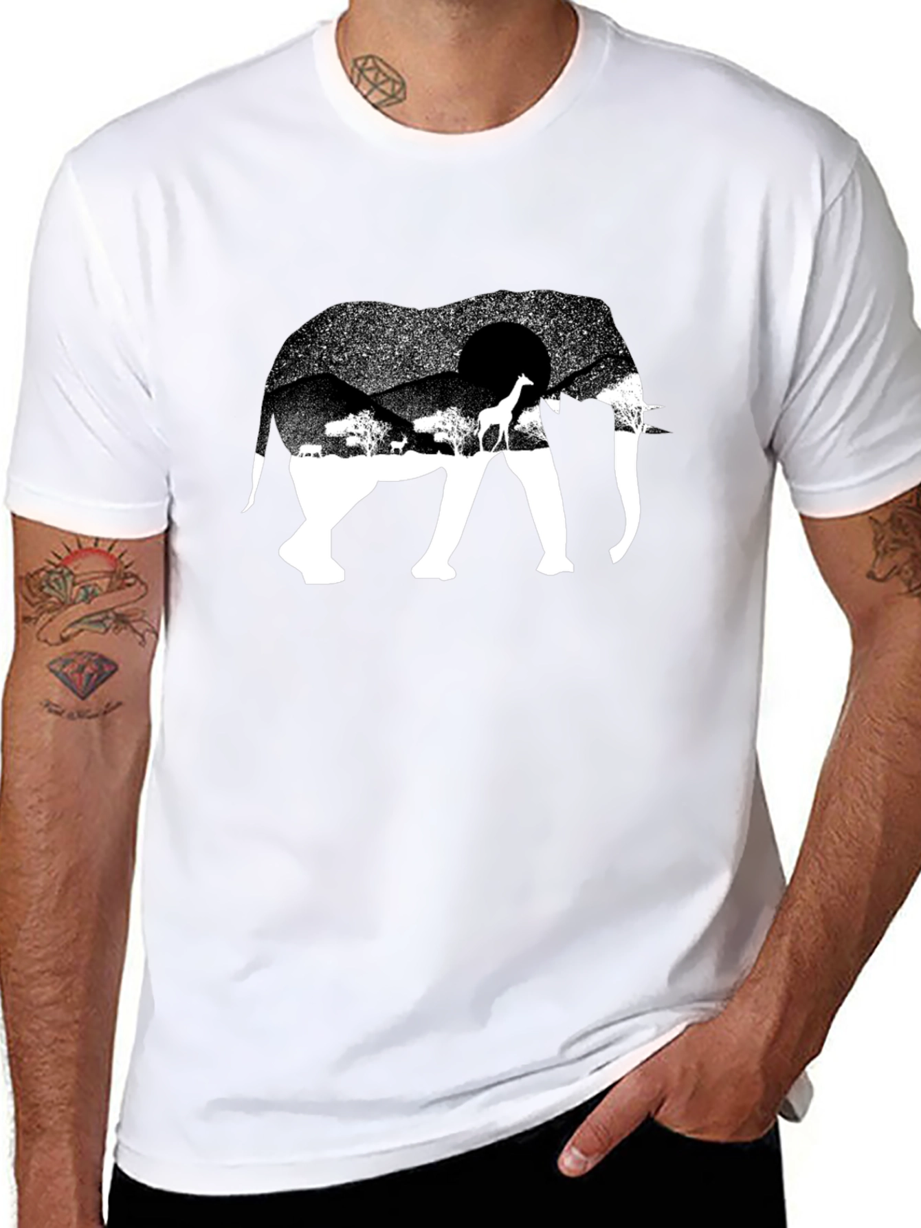 Elephant Safari Graphic Tee - Black
