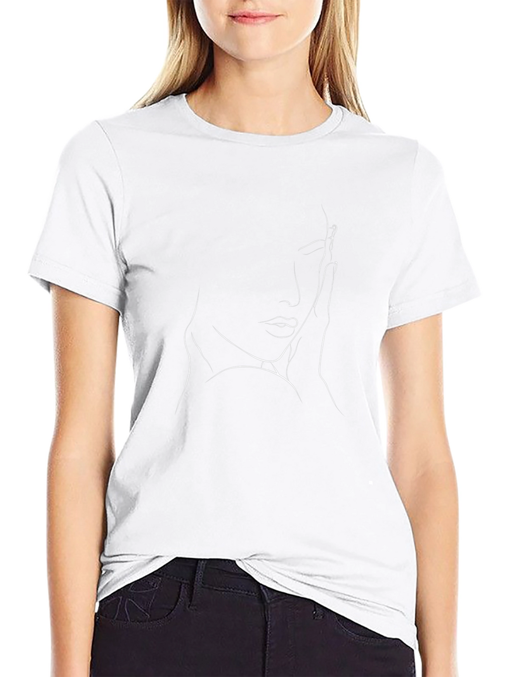 Abstract Line Art Womans Face Black T-Shirt