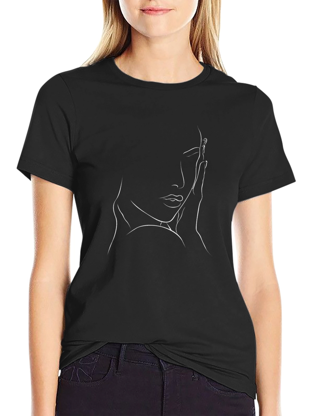 Abstract Line Art Womans Face Black T-Shirt