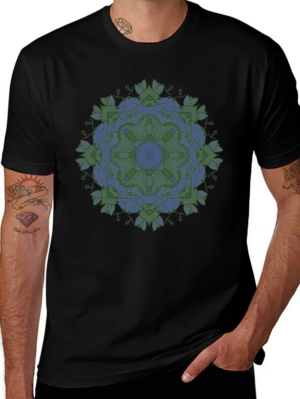 Geometric Mandala Print Black T-Shirt