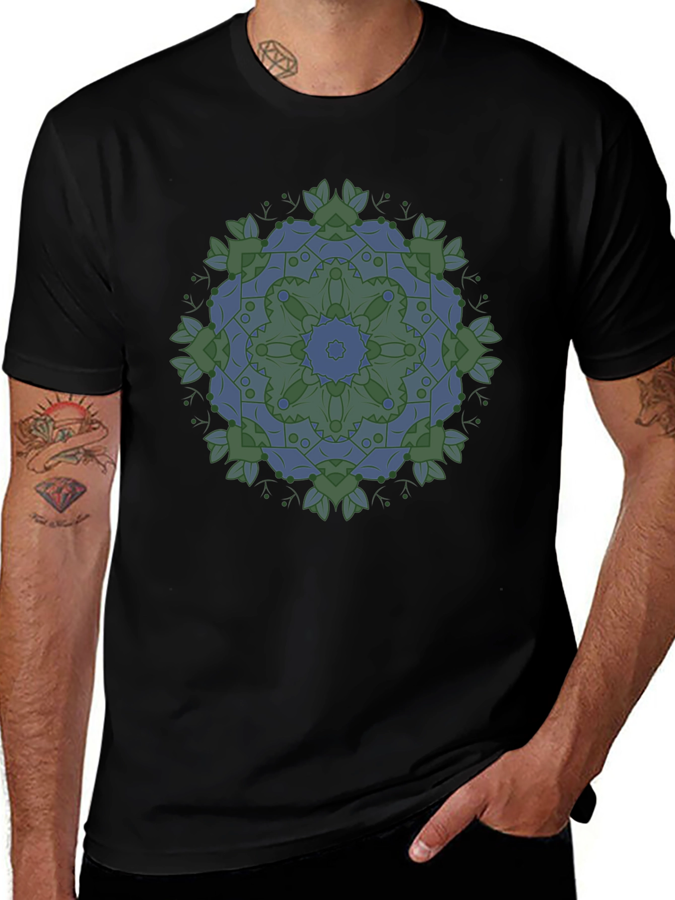 Geometric Mandala Print Black T-Shirt