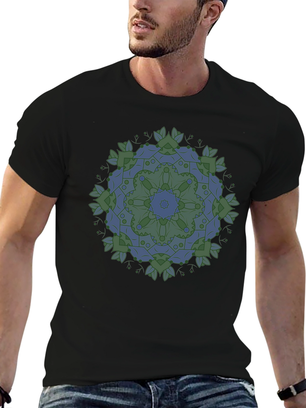 Geometric Mandala Print Black T-Shirt