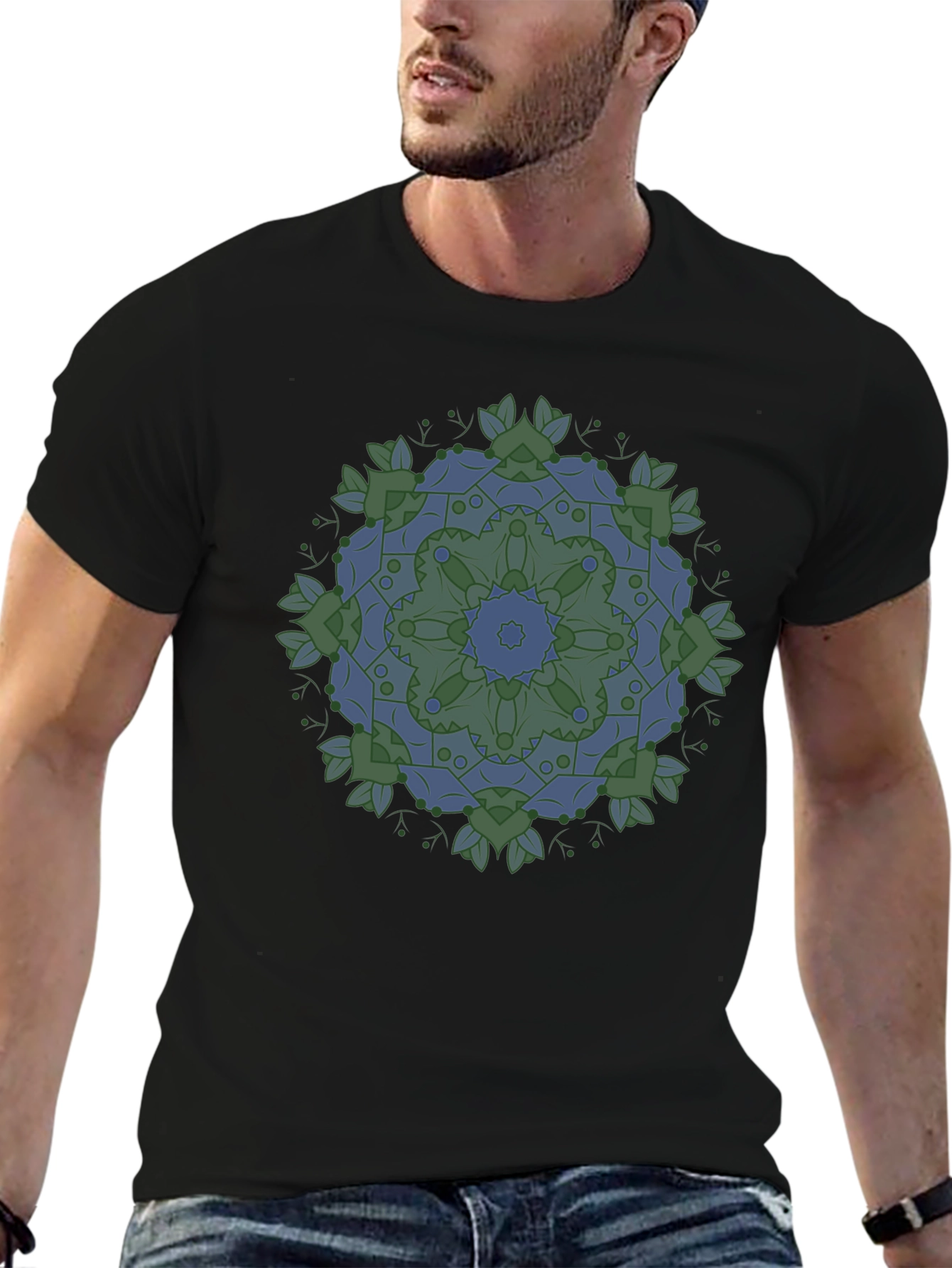 Geometric Mandala Print Black T-Shirt