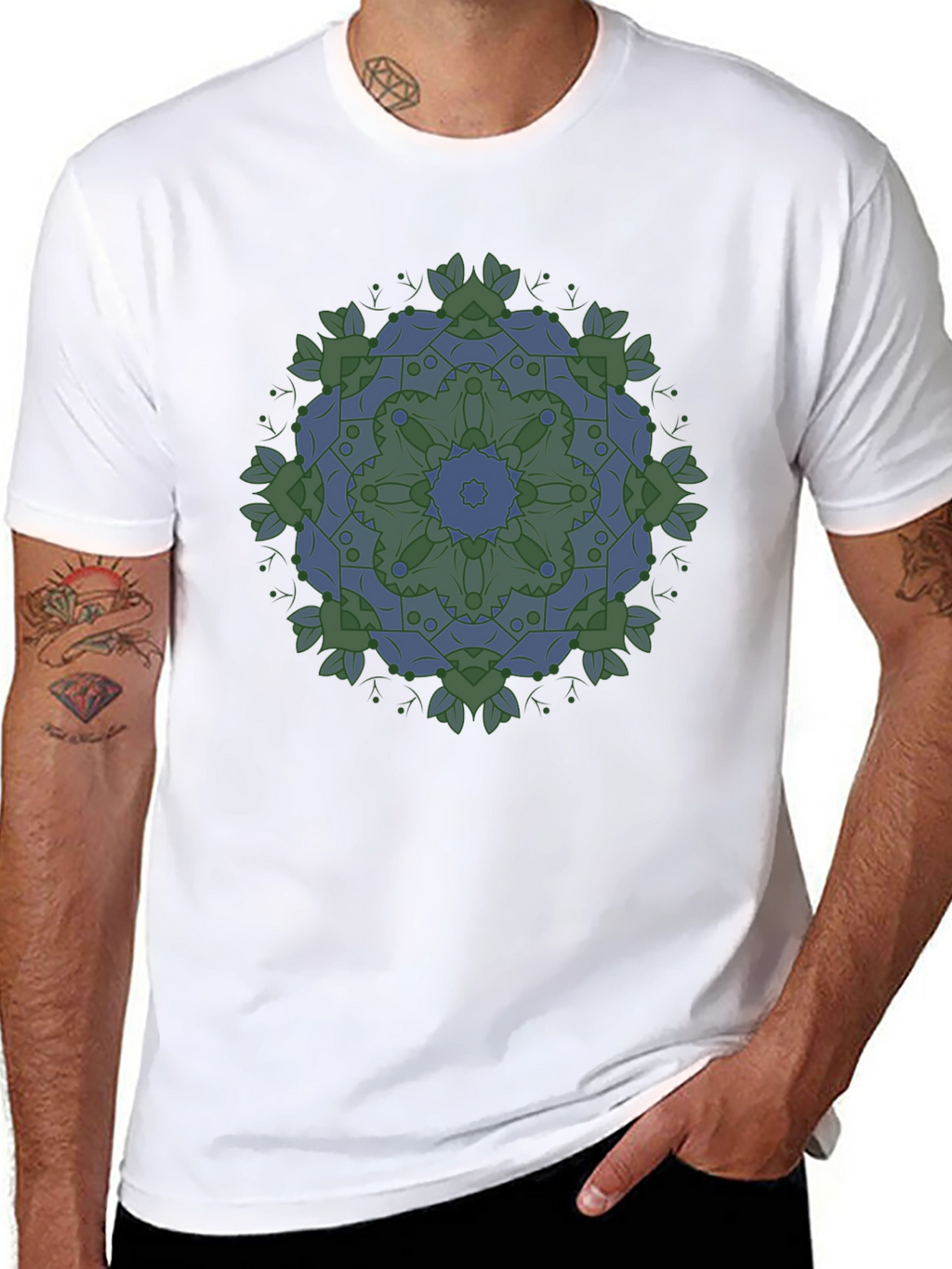 Geometric Mandala Print Black T-Shirt