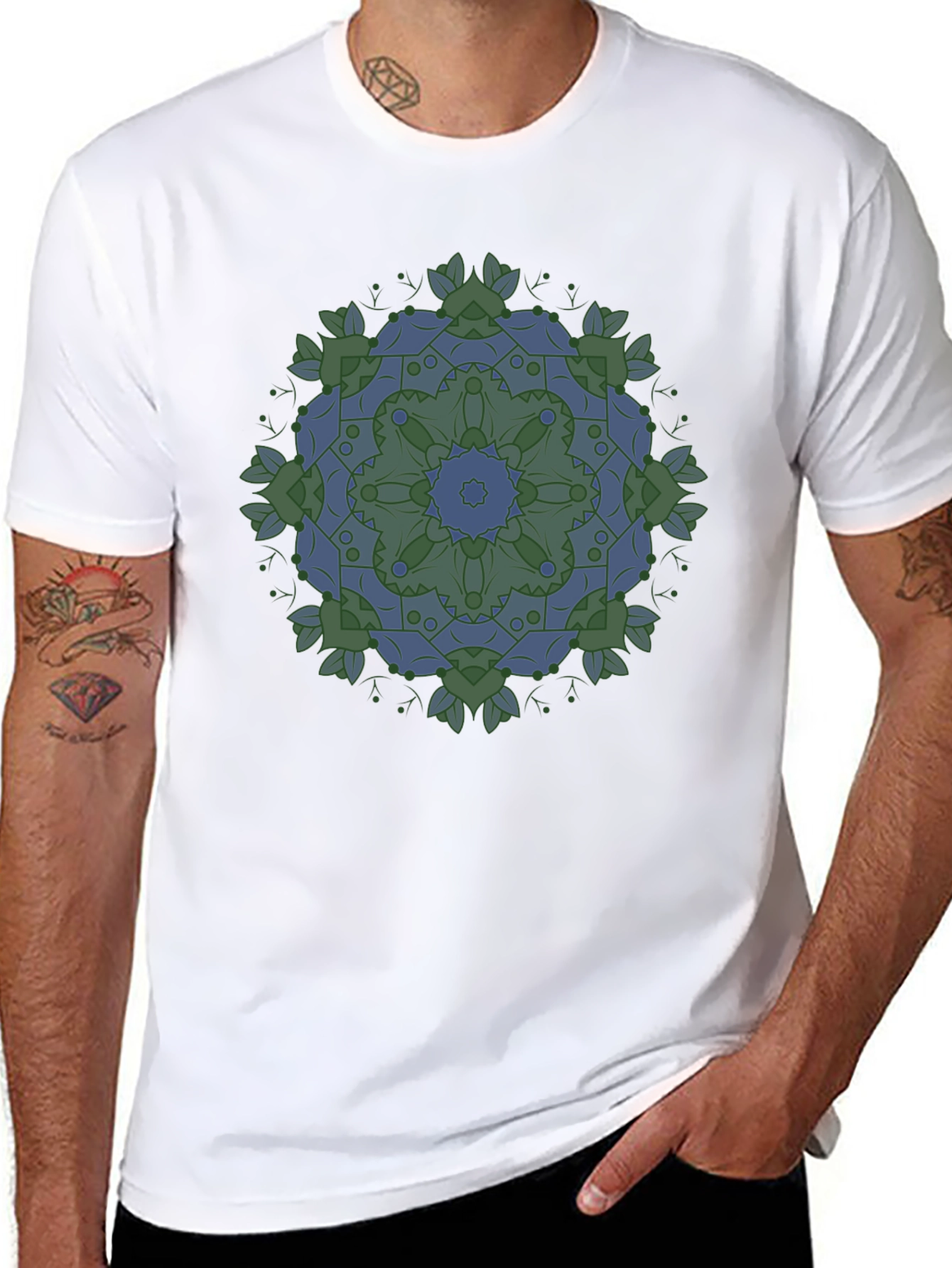 Geometric Mandala Print Black T-Shirt