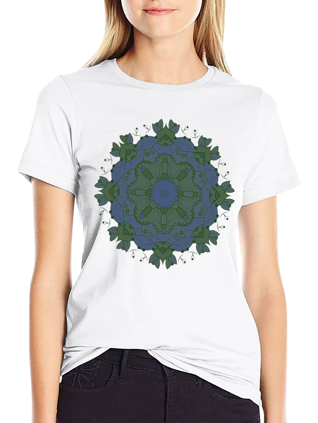 Geometric Mandala Print Black T-Shirt