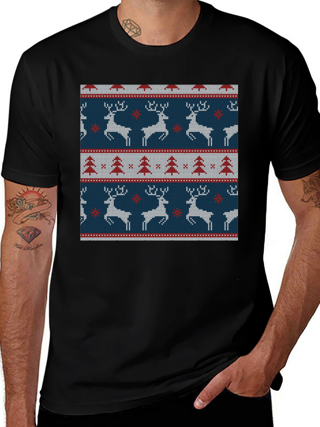 Holiday Deer & Tree Pattern Knit T-Shirt
