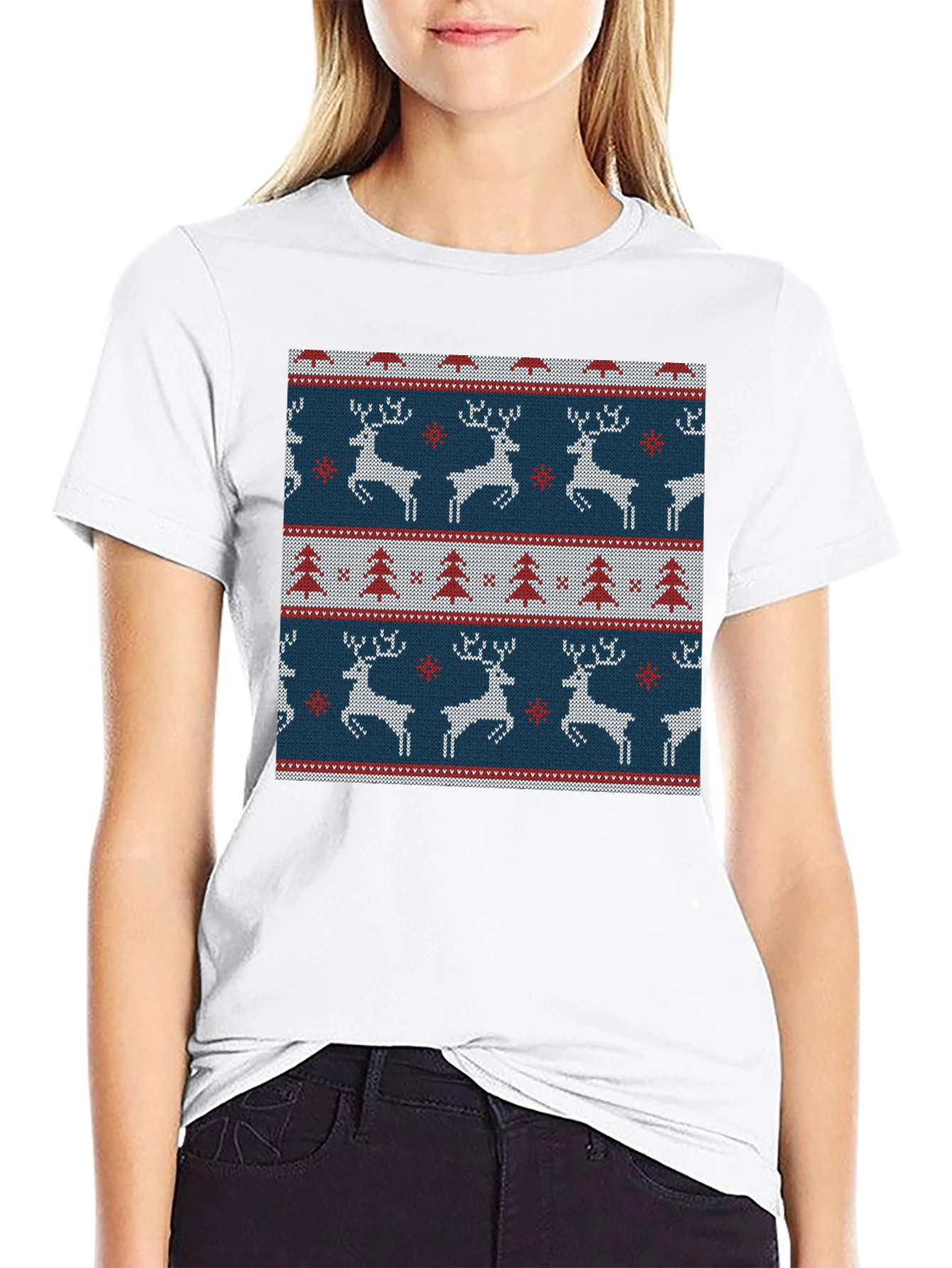 Holiday Deer & Tree Pattern Knit T-Shirt