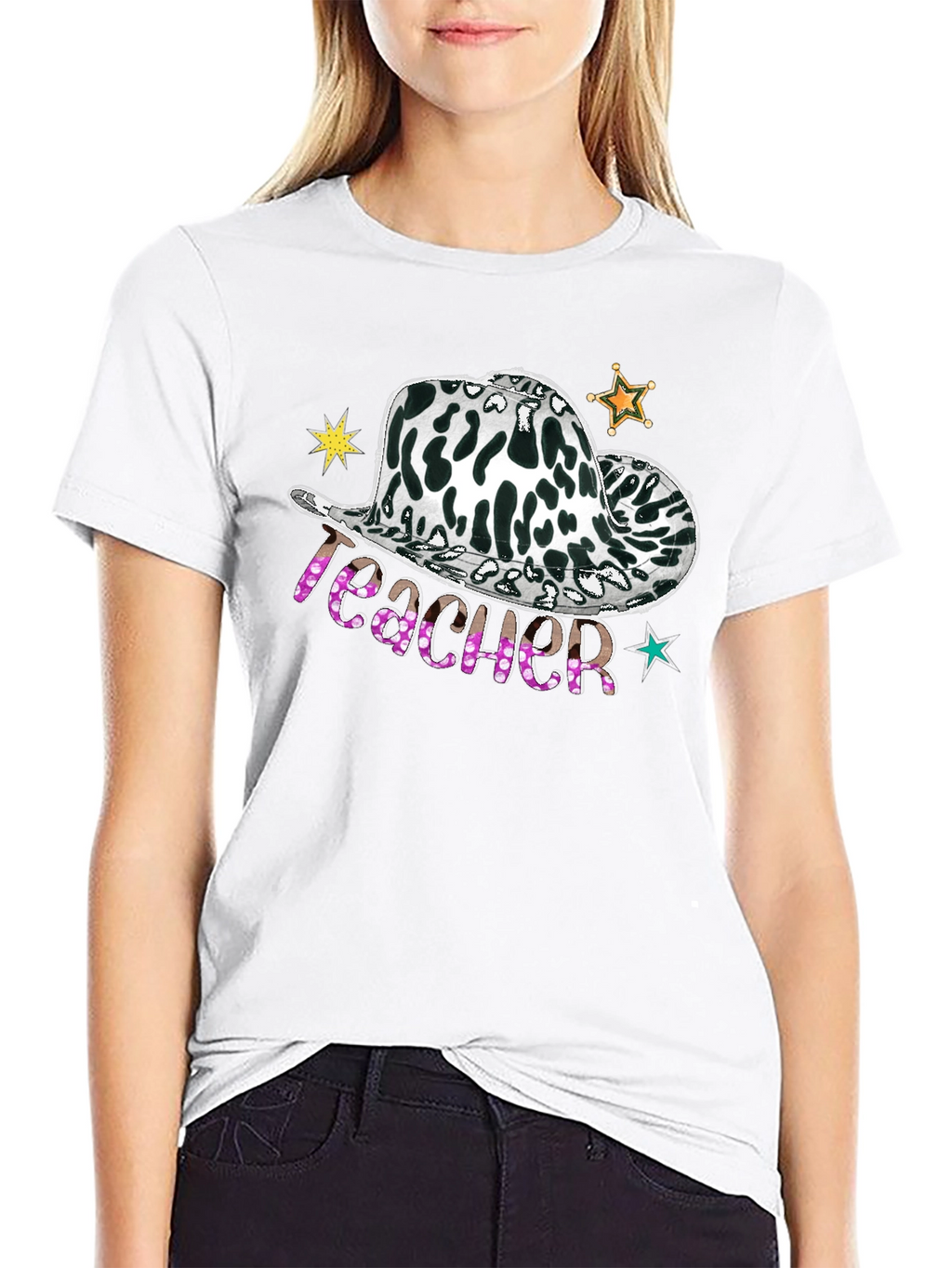 Cow Print Teacher Hat Graphic Tee