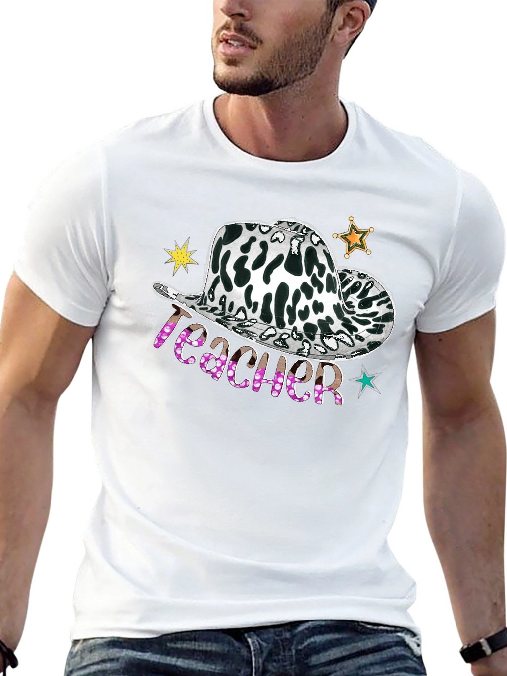 Cow Print Teacher Hat Graphic Tee