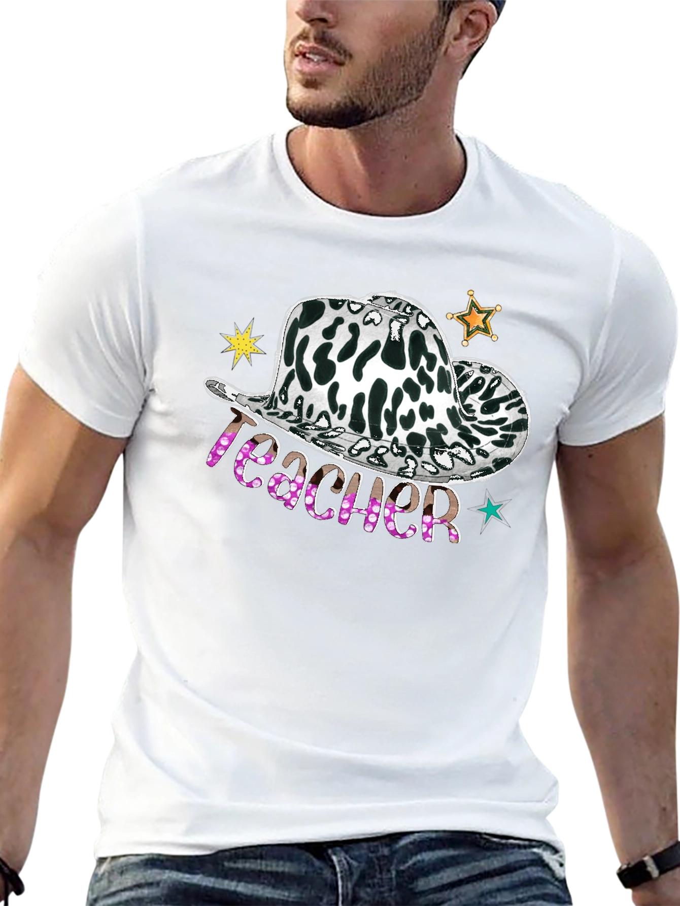 Cow Print Teacher Hat Graphic Tee