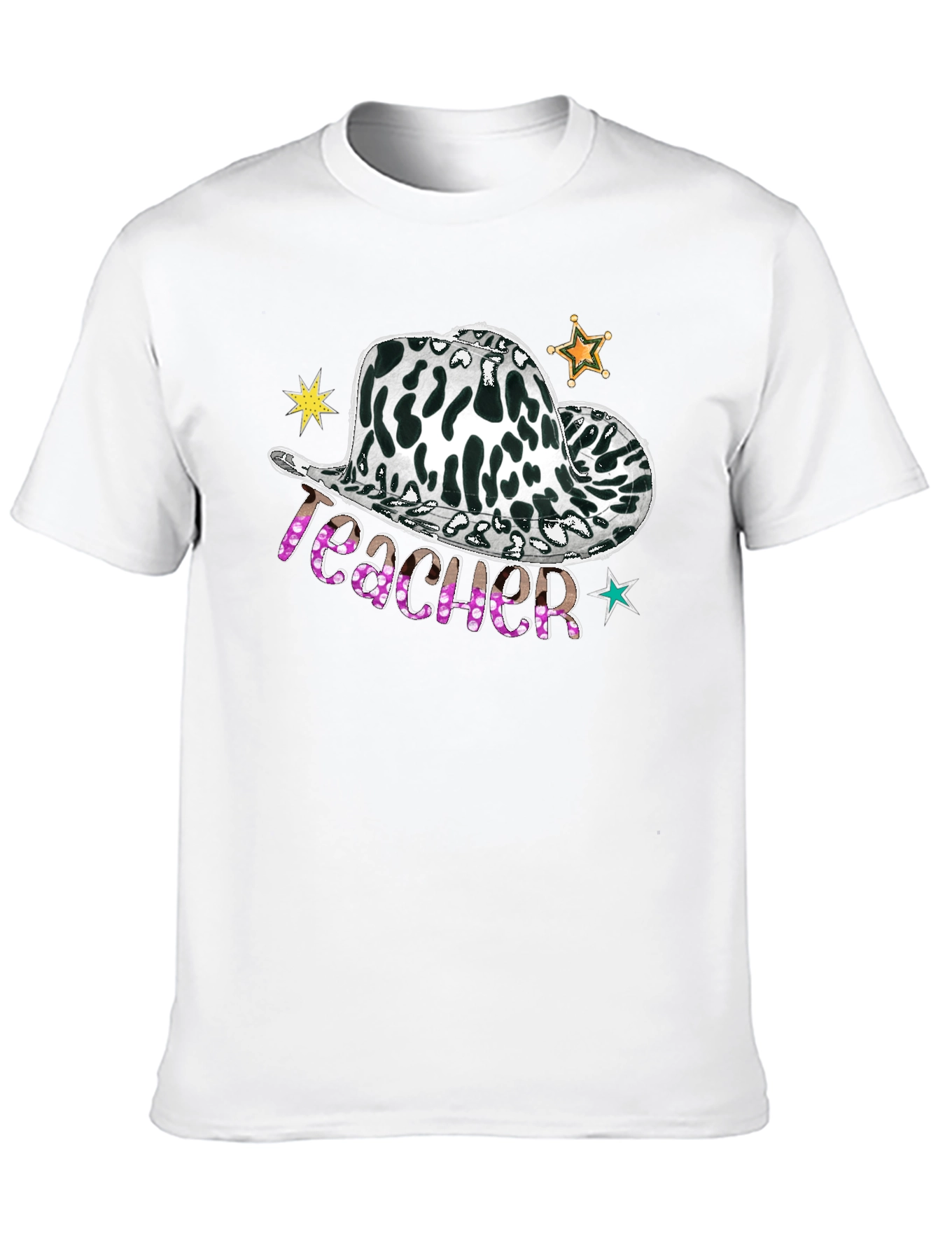 Cow Print Teacher Hat Graphic Tee