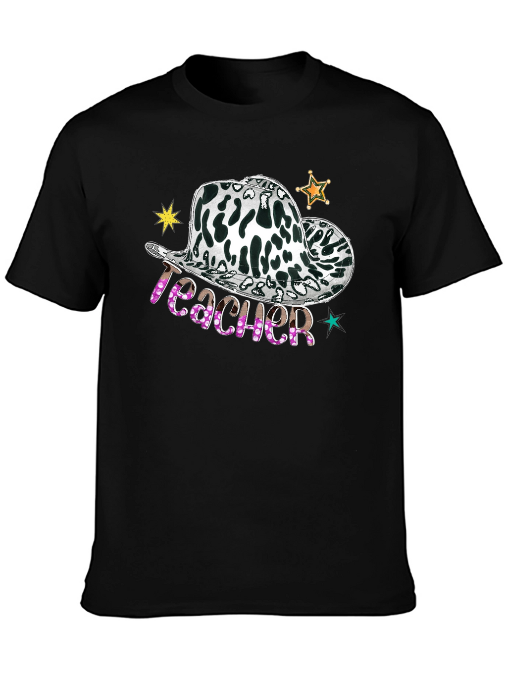 Cow Print Teacher Hat Graphic Tee