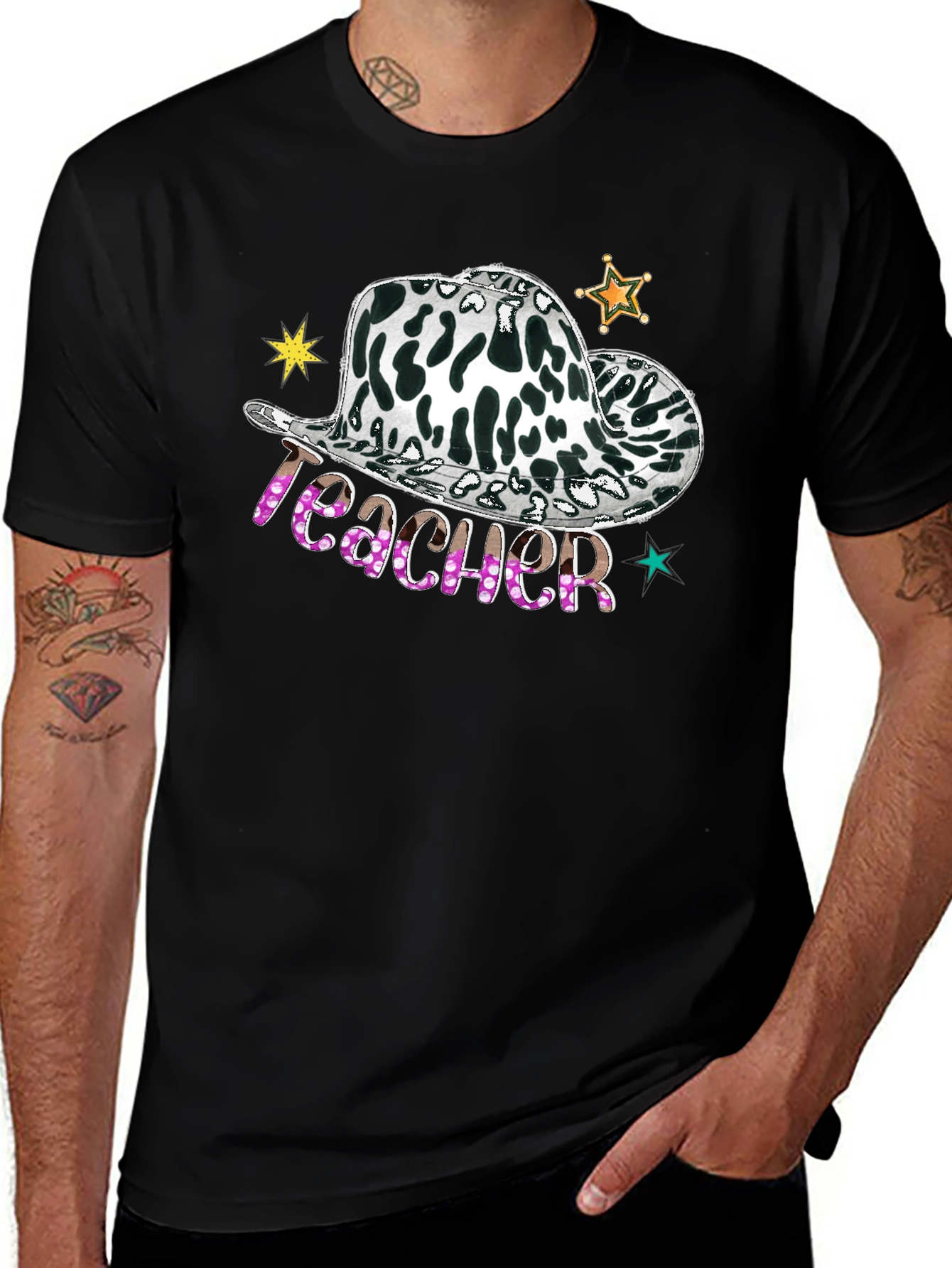 Cow Print Teacher Hat Graphic Tee