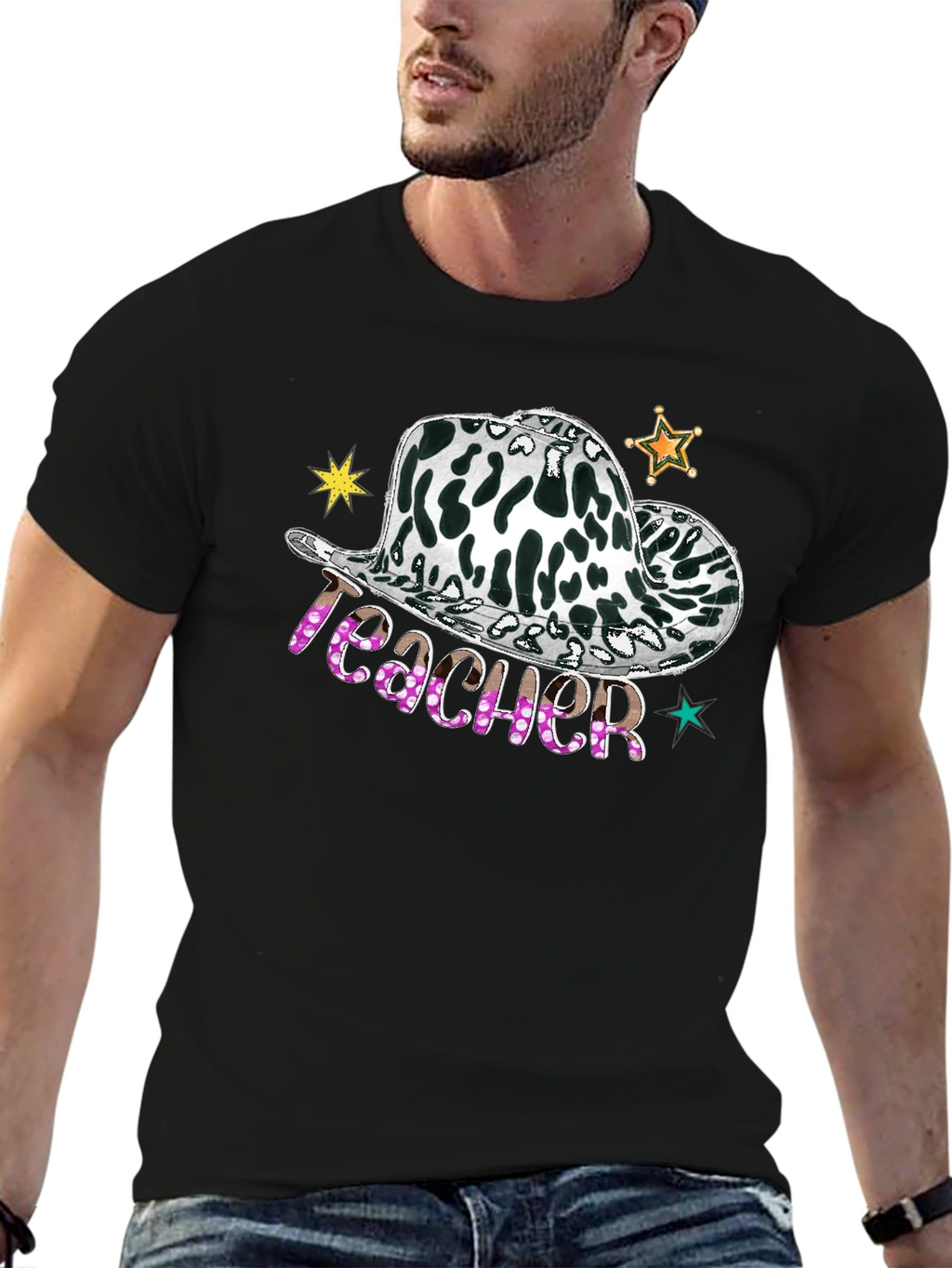 Cow Print Teacher Hat Graphic Tee