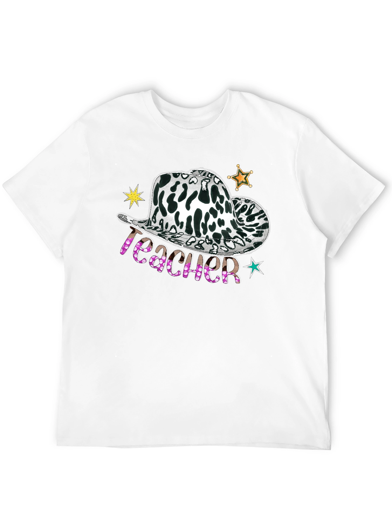 Cow Print Teacher Hat Graphic Tee