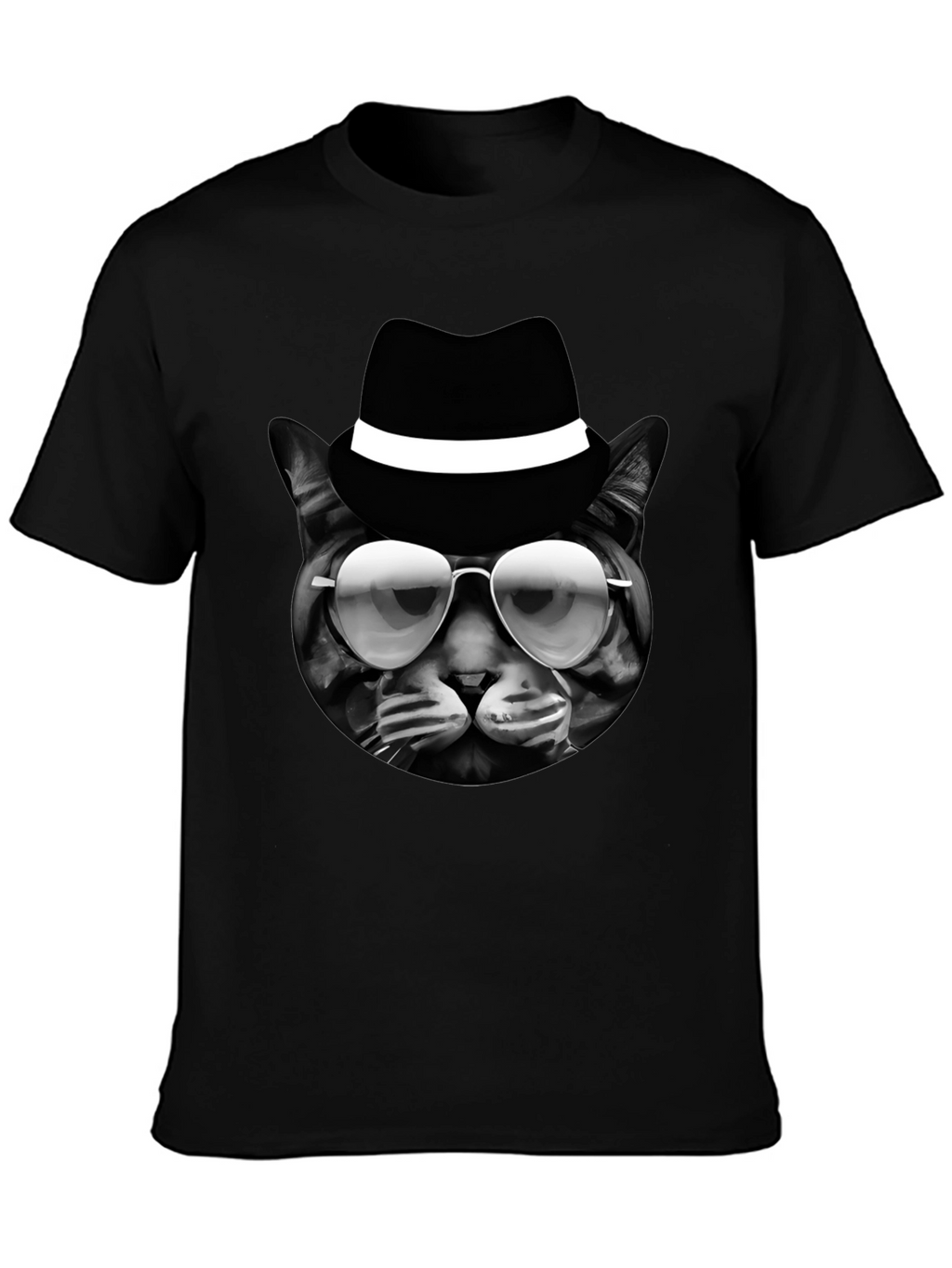 Cool Cat in Hat Graphic T-Shirt