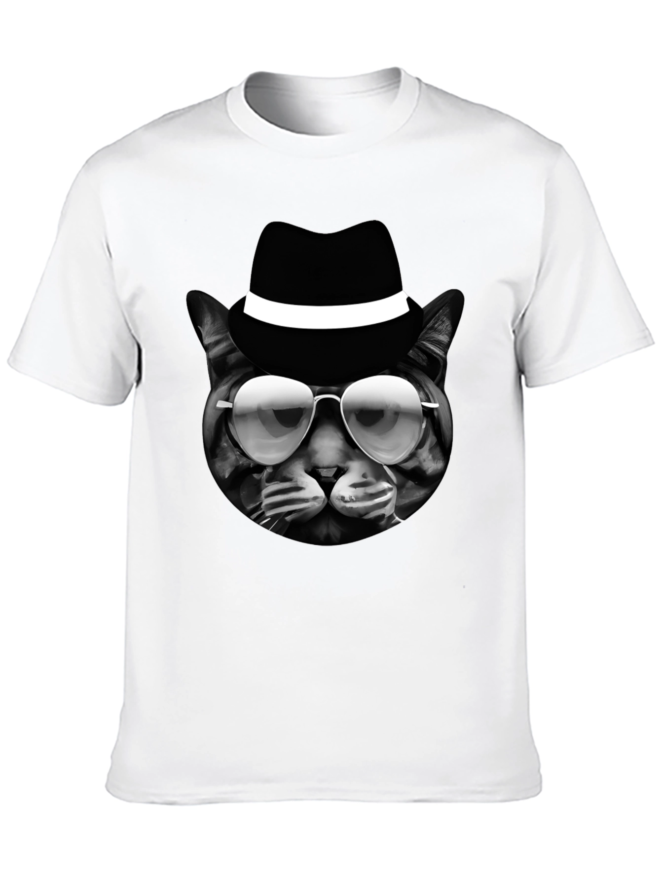 Cool Cat in Hat Graphic T-Shirt