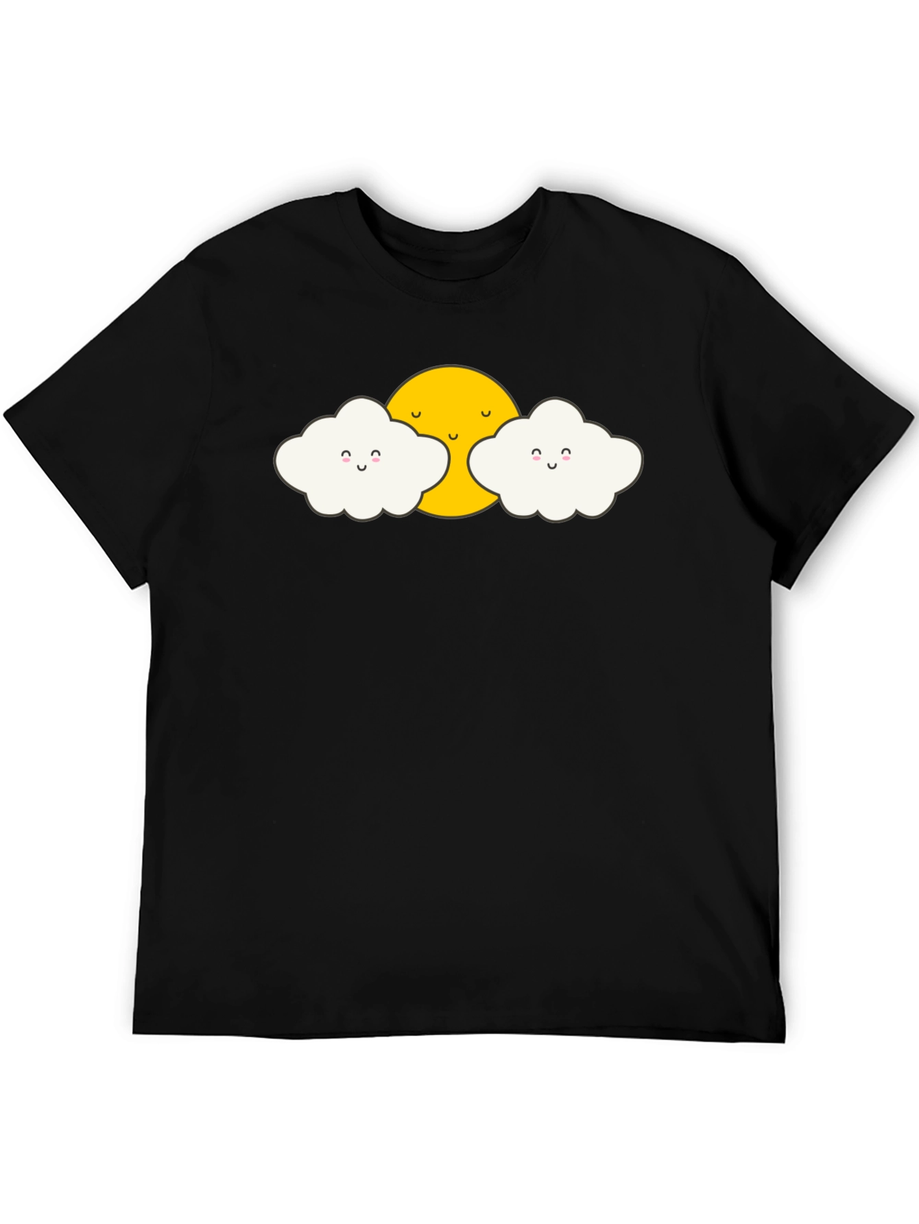Cute Sun and Clouds Graphic Black T-Shirt