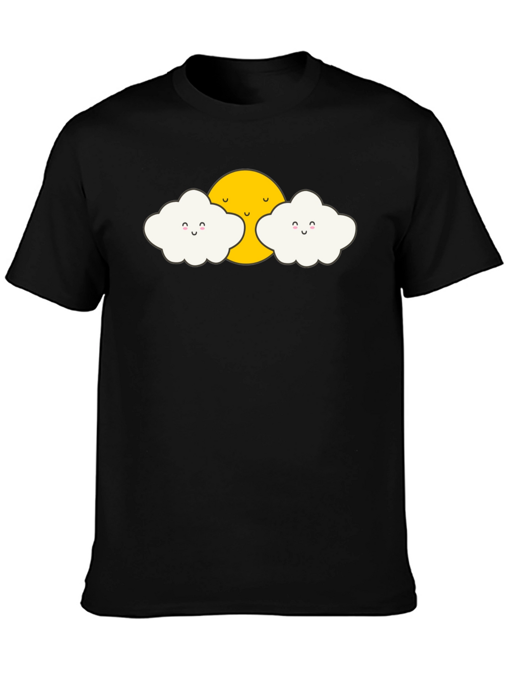 Cute Sun and Clouds Graphic Black T-Shirt