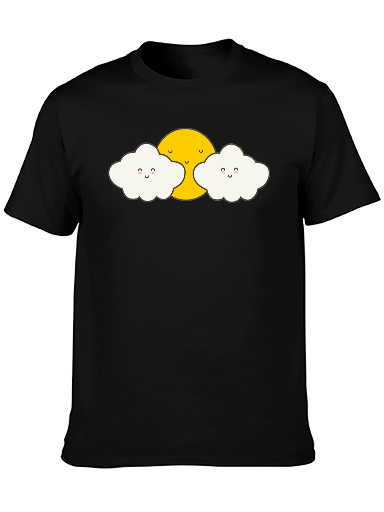 Cute Sun and Clouds Graphic Black T-Shirt