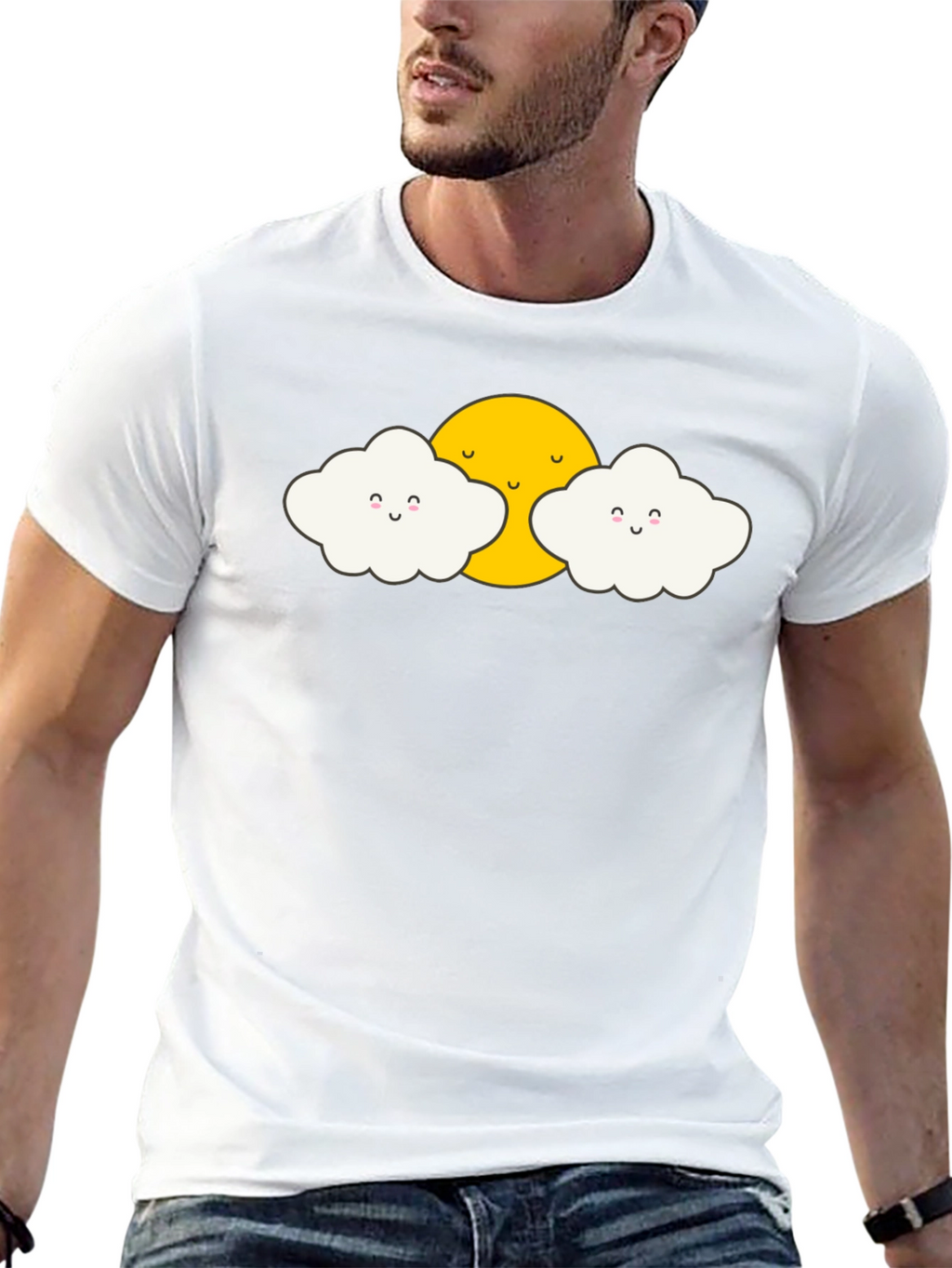 Cute Sun and Clouds Graphic Black T-Shirt