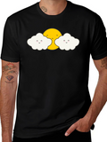 Cute Sun and Clouds Graphic Black T-Shirt