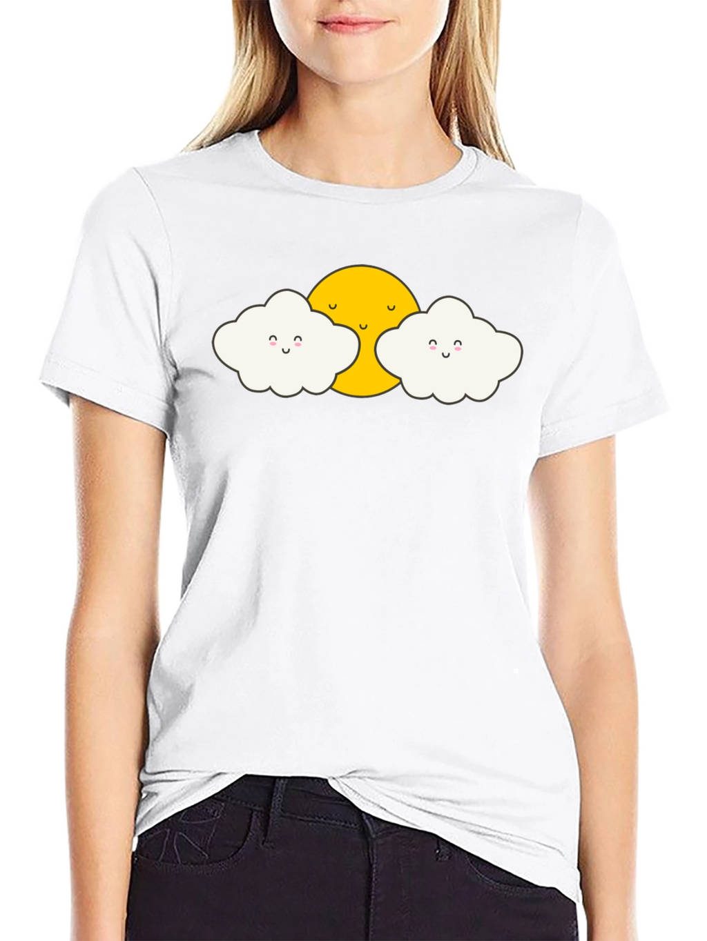 Cute Sun and Clouds Graphic Black T-Shirt