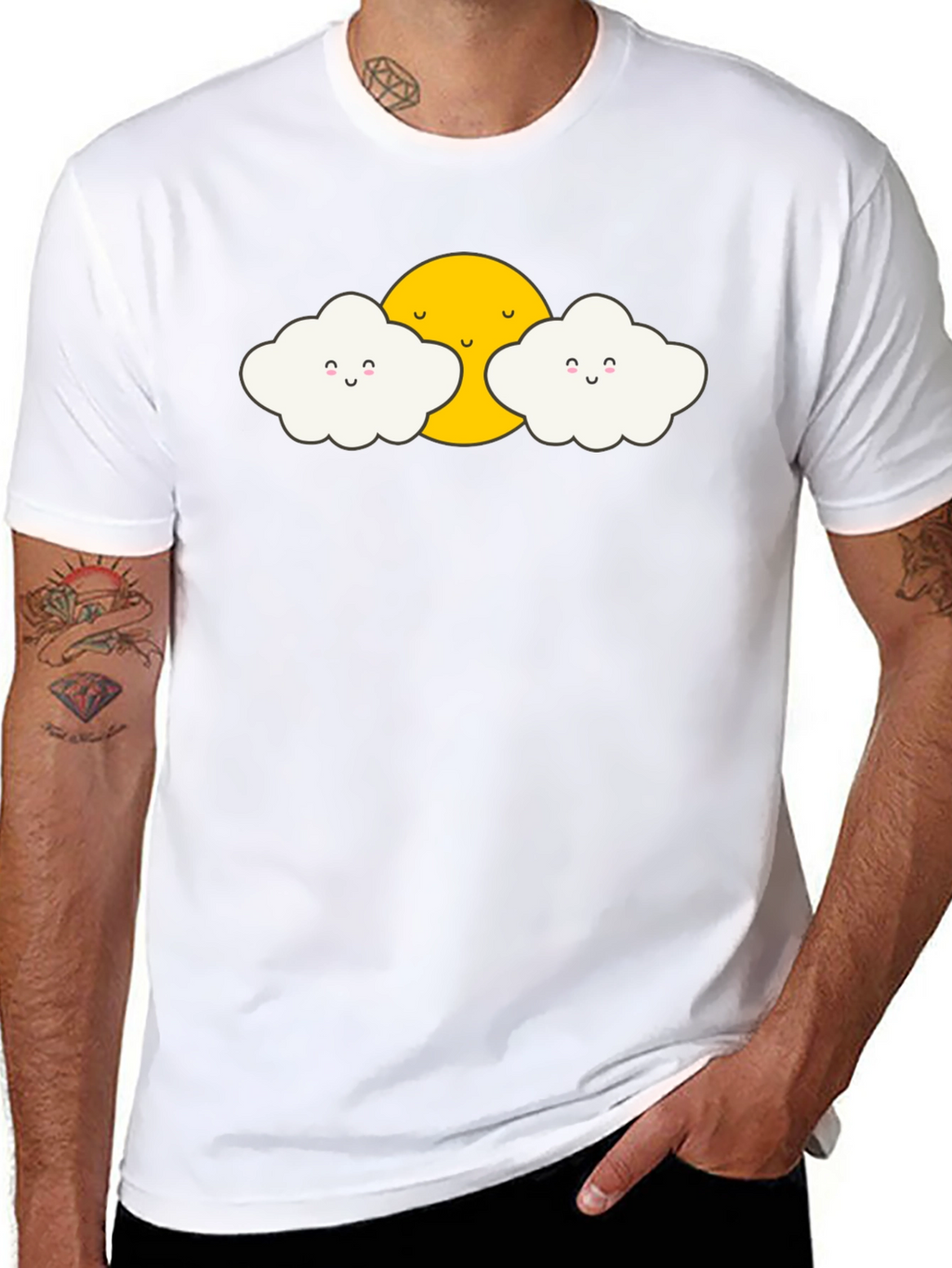 Cute Sun and Clouds Graphic Black T-Shirt